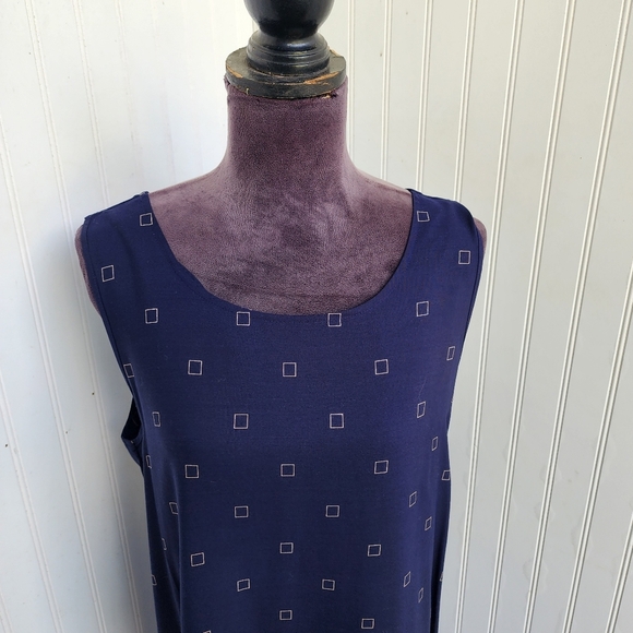 Christopher & Banks Womens Navu Blue Tan Geo Print Dress Sleeveless Midi Maxi 12 - Picture 2 of 12